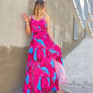 Spring Summer New Fashionable Printed Open Back Strap Sleeveless Dress Bohemian Style Vacation Dress