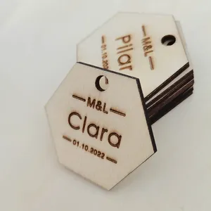 Party Favor 50pcs Personalised Rustic Wedding Wine Charm Wood Hexagonal Label Favors Gift Tag Wooden Wish Tree Decor