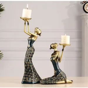 Candle Holders Vintage Beauty Sculpture Home Decoration Accessories 2pc/Set Mordern Room Wedding Present Ornament Portavelas T630
