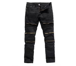 Men039s Jeans Mens Fashion Ripped Skinny Distressed Destroyed Straight Fit Zipper Motor With Holes Motorcycle Slim Pencil Pants1445343