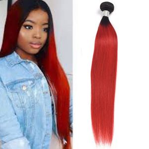 Malaysian Virgin hair Ombre Human Hair Straight 1B/Red Two Tones Color Silky Straight 1b red 10-26inch Wluoi