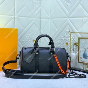 Keepall 25 Designer Mens Crossbody Bag High Quality Black Flower Canvas Leather Orange Chain Handbag Keepall Shoulder Bag