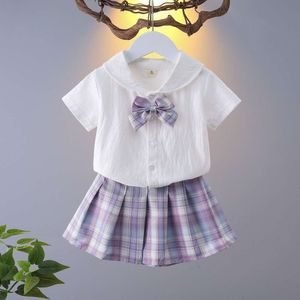 Summer Girl Clothes Bowknot Top Top Allettate 2 pezzi set uniforme a quadri JK Pretty Princess Dress Teenage Prepy Outfit