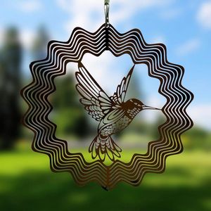 Dekorative Figuren Edelstahl Stereo rotierender Metall Wind Chime Spinner Carve Hummingbird Clocken hängende Ornament Home Garden Dekor