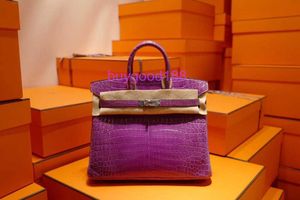 Aa biriddkkin zarter luxuriöser Frauen -Sozialdesigner Totes Bag Umhängetasche High -End -Handgefertigte Serie High Gloss Two Point Crocodil Lederbeutel Bk30 Lavendel lila