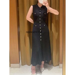 partydress Yingjie S Family 23 Spring/Summer New French Half Perspective Hollow Sleeveless Knitted Long Dress 230134