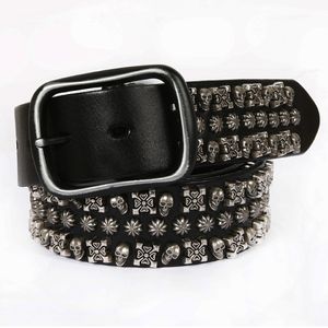 Skull Belts for Women men Punk Rock Style Belts Rivet Studded Hip Decorative Waistband for Women Men High Quility 252E