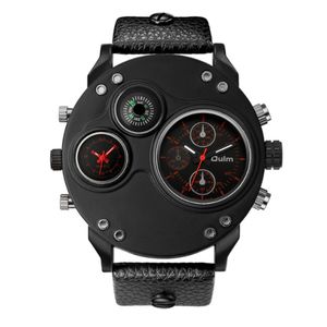 Oulm Brand Smooth Luster Simple Generous Playful Quartz Watch Compass Youth Teenagers Mens Watches Dual Time Zone Large Dial Masculinit 332L