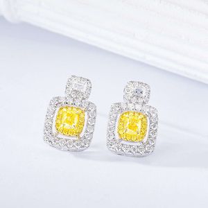 Изысканный блестящий белый золотой квадратный сахар Желтый бриллиант 0,62CT+белые бриллианты 0,89 Кт серьги