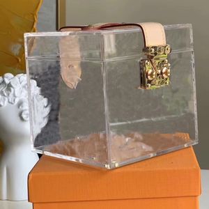 Kosmetiska väskor transparent klar handväska handväska gammal blommig organisk glas dam liten fyrkantik kosmetiska fall med band damer pvc utgör 2611
