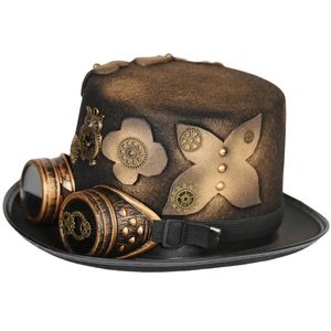 Cappello da uomo Steampunk con occhiali gay Top Hat Steampunk Bowler Cappello Vintage Halloween Cappello Gothic Carnival Nightclub 240524