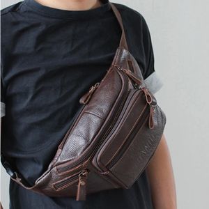 Mens large genuine leather retro business waist bag Fanny Pack money bag travel shoulder strap mobile phone bag 240513