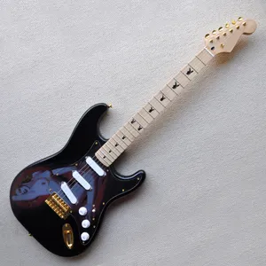 Captadores de picapes sss pretos guitarra elétrica com padrão de beleza bordo braço de bordo 21 trastes hardware de ouro pode ser personalizado