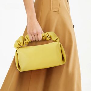 IG Solid Color Simple Handbag Womens Bag Cloud Bag High-Quality Leather Womens Cosmetic Bag Yellow Blue Gray Optional 240527