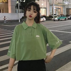 Women's Polos Harajuku White Polo Shirt Women Cotton Casual Loose Black Green Woman Summer Turn-down Collar Ladies Tops Girl Tunic 2024