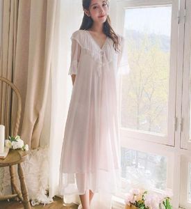 Women039S Sleepwear Nightdress Plusサイズレースコットンホームドレスランジェリーベビードールナイトガウンロングホワイトプリンセススタイル女性Sum6363157