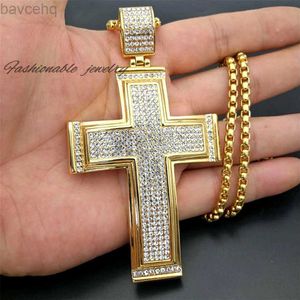 Iced Out Moissanite Pendant Halsband Hip Hop Iced Out Big Cross Pendant Necklace For Men 14k Yellow Gold Rhinestone Halsband Hiphop Christian Jewelry