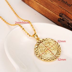 Women men's Faith Solid Gold GF 24K Yellow Chain Round Shape Pendant Jewelry 19 6 Classic Muslim Wholesale 2245