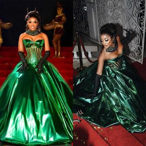 Shiny Green Evening Dresses Sweetheart Neck Illusion Evening Party Dresses Vestidos De Ball Gown Celebrity Dresse With Corset