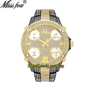 Missfox Eternity V305 Hip Hop Fashion Mens Watches 51mm Cz Diamond Inlay Multi Dial Quartz Movement Men Watch Iced Out Diamonds Bezel A 156L