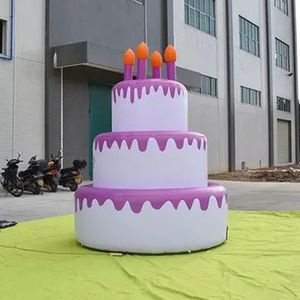 Modelo inflável de bolo de aniversário personalizado grande feliz com luzes LED para decoração de festa