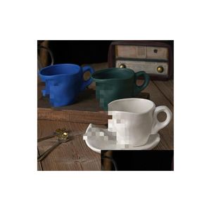 Tassen Einfach 260 ml kreative abstrakte Kunst Keramik Kaffee Set mit Löffel Nachmittag Tea Tasse und Untertasse Drop Lieferung Hausgarten Küche DHSHF