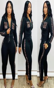 Tracksuit Women Leopard Print Splice Lounge Wear Two Piece Set Top and Pants Sweat Suits Streetwear Jogging Femme Chandal Mujer 203990680