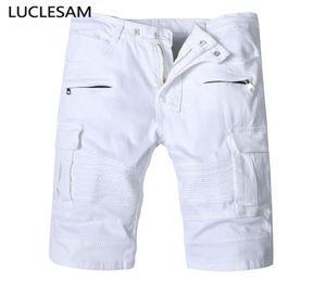 Męskie białe dżinsowe spodenki 2020 Designer Multi Pocket Largo Short Pants Mężczyzna swobodny szczupły stał