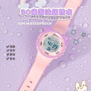 Children's watches Childrens watch cartoon cat shaped dial illuminated waterproof swimming alarm clock digital electronic boy and girl baby watch Y240527