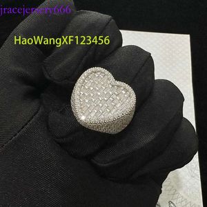 Pass Diamond Tester S Sier Iced Out VVS Baguette Moissanite Heart Ring and Rappers Hip Hop Jewelry With GRA Certificate