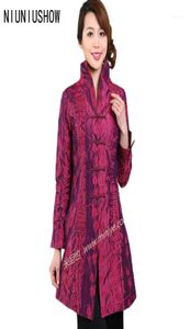 Rabatt rosa weibliche Seiden Polyester Outwear Chinesische traditionelle Tanganzug mittelgroße Mutter Langmantelgröße S bis xxxl Frauen039S5488128