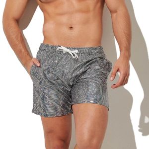 Mens shiny metal printed loose beach pants sweatpants straight pants sports shorts swimsuits fashion 240516