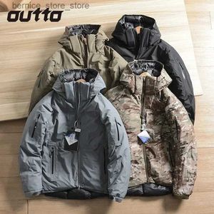 Men's Down Parkas Outdoor Climbing Down Jacket Men Waterproof Windproof Warm Loose Hooded Thickened Cotton Coat Hiking Camping Hunting Jackets Q240527