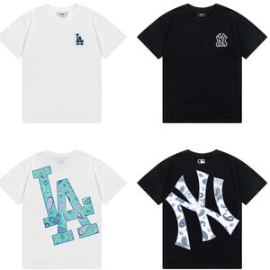 Trendiga varumärke NY broderad stor bokstav tryckt t-shirt på baksidan för män och kvinnors avslappnade rena bomullssporter Lossa korta ärmar