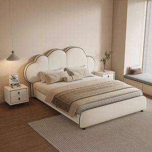 Cream Wind Duo Leather Bed Modern Simple Light Luxury Soft Bed High-End Atmosphere Master Bedroom Wedding Bed Double Queen Bed Y240527