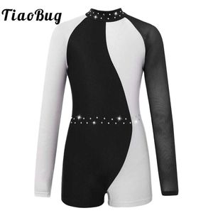 Dancewear Kids Girls Gymnastics body maniche lunghe Shiny Sinestones One Piece Ballet Dance Ice Skating Supportsuit tute Y240524