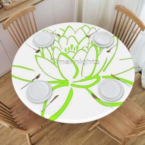 Table Cloth Lotus Flower - Green And White Round Polyester Fiber Home Decor