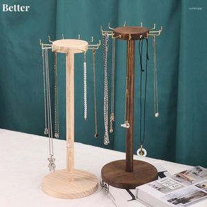 Jewelry Pouches Walnut Necklace Organizer Bracelet Hanging Holder Jewellery Display Stand Box Wooden T Bar Rack Watch Hanger