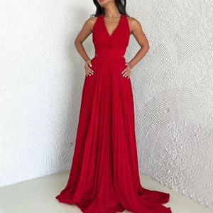 V Neck Evening Dresses Long A Line Prom Dress Elegant Sleeveless Chiffon Formal Party Gown for Women