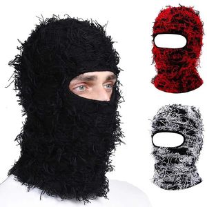 Balaclava nödställd stickad full ansikte skidmask för män kvinnor mössa hattar skallies kamouflage vinter varmt motorhuv vindtät hattar 240520