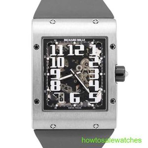 RM Business Wrist Watch Mens Extra Flat 18K White Gold Rubber 50mm RM016 Automatisk mekanisk Tourbillon Movement Chronograph Timepiece