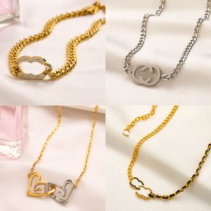 Charm Women Designer Necklace Choker Heart Pendant Chain Gold Plated Stainless Steel Crystal Letter Pearl Necklaces Wedding Jewelry Accessories