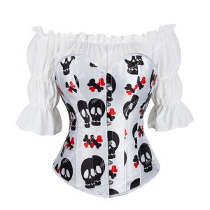 Corsetto bustier con blusa per blusa stampa bustier bust overbust corsetti burlesque outfit costumi di santa più dimensioni