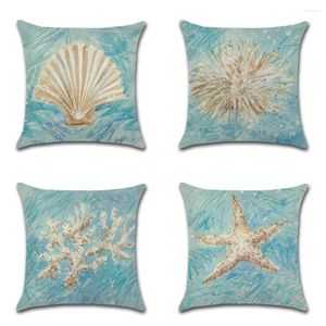 Kissen Cartoon Hand gezogene Schale Korallenstarfische gedruckte Abdeckung Baumwollwäsche Ozean Home Decor Kissenbezug Sofa Hülle