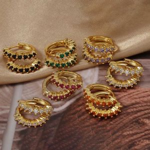 Stud Luxury Paslanmaz Çelik Renkli Zirkon Küçük Yüzük Küpeler Kadın Moda Koreli Huggie Kadın Mücevher Kolye Mujer J240527