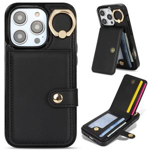 Luxury Magnetic Litchi Grain Leather Folio Telefonfodral för iPhone 15 14 13 12 11 Pro Max XR XS RFID Blockering Ring Holder Flera kortplatser Plånbok Kickstand Back Cover Cover