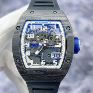 Rm lyxiga armbandsur Automatisk rörelse klockor Swiss Made RM029 Black NTPT Material ihåligt urtavla med vit och blå färgmatchningsdatum i7ZW
