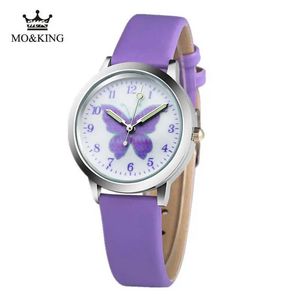 Children's watches Hot selling cartoon pattern for children boys and girls childrens purple butterfly leather quartz wristwatch watch gift bracelet Reloj Y240527