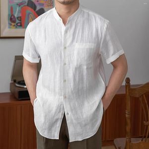 Men's Casual Shirts Short Sleeved Shirt Summer Breathable Linen Stand Up Collar Janpanese Styles Holiday Light Mature Simple Thin