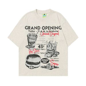 Amerikansk nostalgisk hamburgare pommes frites tryckt kort t-shirt herre street lös hip hop halv ärm skjorta